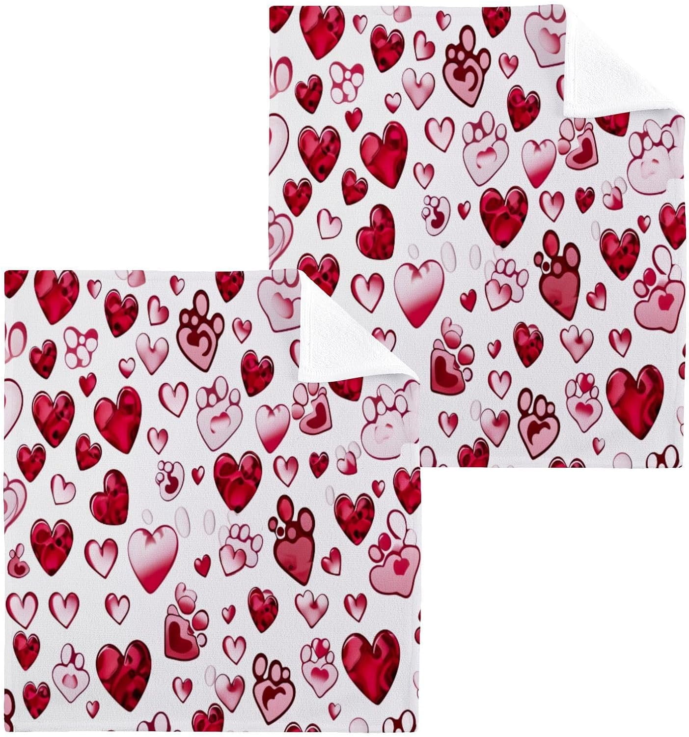 Coolnut Red Dog Paws Cotton Washcloths Set of 6, 12"x12" Soft Absorbent