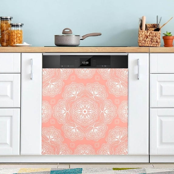 Coolnut Red Flower Dishwasher Magnet Cover for The Front Door,Reusable Refrigerator Door Decor Magnet Sticker for Kitchen Home Decor 23" x 26"