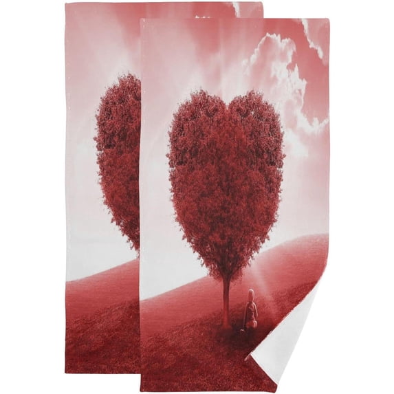 Coolnut Red Heart Tree Romantic Hand Towels for Bathroom, Kitchen Towel 2 PCS Ultra Soft and Highly Absorbent Decorative Fingertip Face Bath Towels for Spa & Hotel, 28.3"x 14.4"