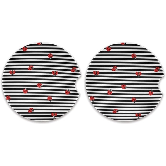 Coolnut Red Ladybugs Car Coasters Set of 2 - Absorbing Drink Ceramic Stone Coaster with A Finger Notch for Easy Removal, Keep Vehicle Clean Home Decor