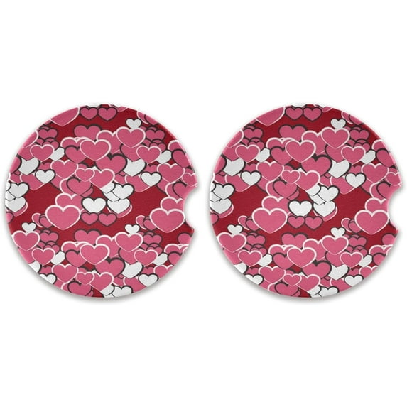 Coolnut Red Love Heart Car Coasters 2 Pack for Cup Holders, Ceramic Cork Base car Drink Coasters with Finger notches, Car Accessories for Women & Men Home Decor Gifts