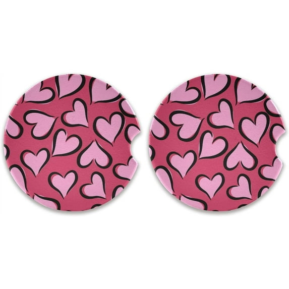 Coolnut Red Love Heart Car Coasters 2 Pack for Cup Holders, Ceramic Cork Base car Drink Coasters with Finger notches, Car Accessories for Women & Men Home Decor Gifts