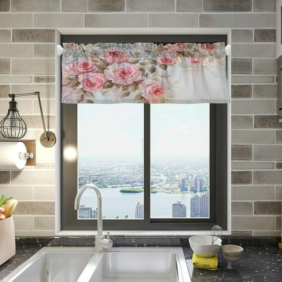 Coolnut Red Rose Windows Valance Curtains, Double Layer Short Blackout Window Topper Treatment for Bathroom,Kitchen,Living Room,Cafe Decor,54x18Inch,only 1 Panel