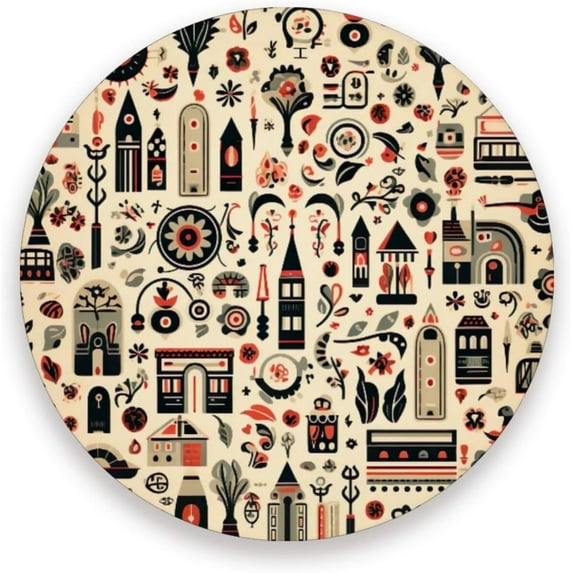 Coolnut Retro Cartoon Coaster, Drinks Round Absorbent Stone Set with Ceramic Stone and Cork Base, Tabletop Protection Mats and Cups Place for 2PCS Home Decor