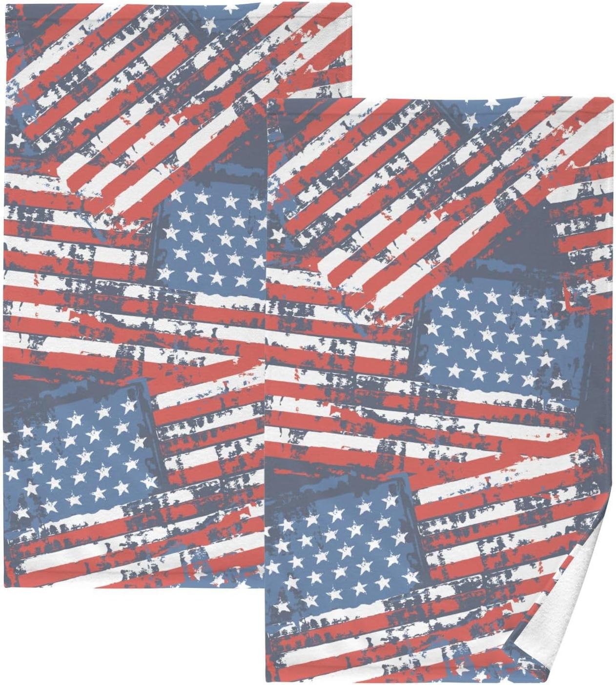 Coolnut Retro USA Flags Hand Towels 2 Pieces, Cotton Bath Towel for Drying Face Hands Body ...