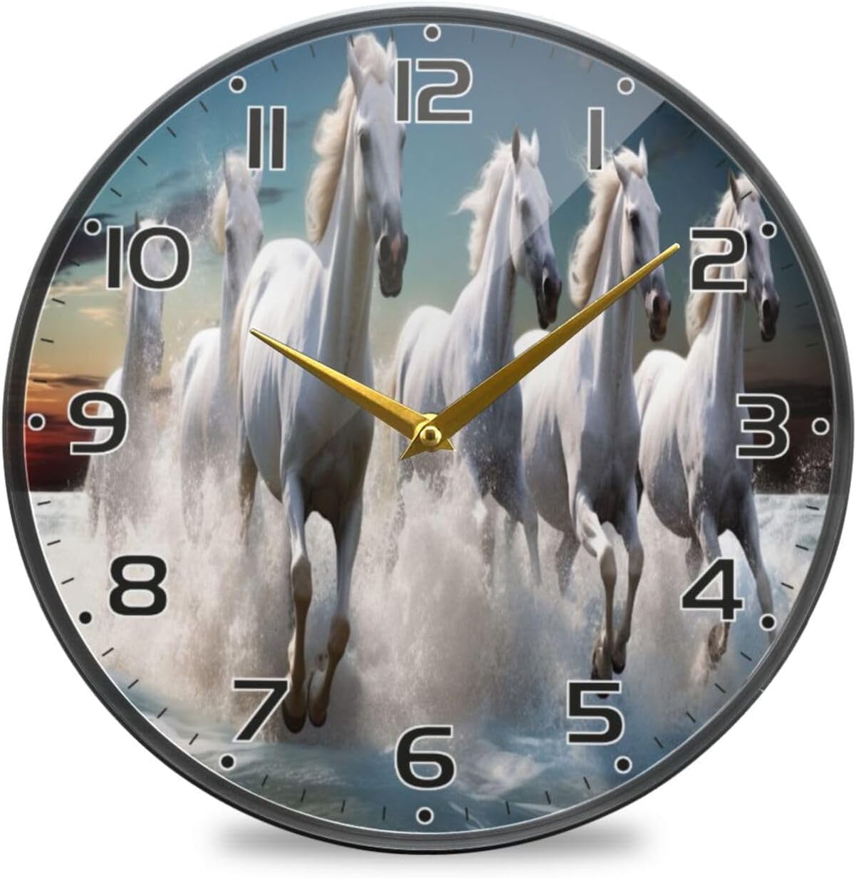 Coolnut Riverside Running Horse Wall Clock Round Silent Non Ticking ...