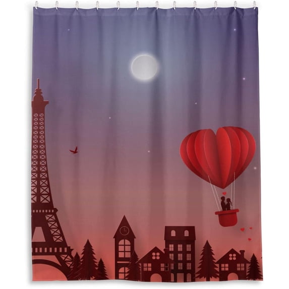 Coolnut Romantic Eiffel Tower Landscape Bathroom Waterproof Shower Curtain Set Bathtub Curtain with 12 Hooks for Bathroom Decor,Hotel,Room,60x72Inch
