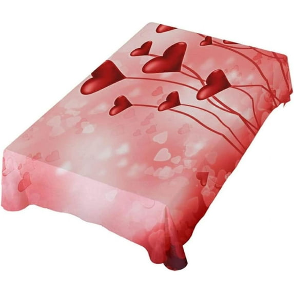 Coolnut Romantic Love Heart Rede Rectangle Tablecloth,Valentine's Day Mother's Day Kitchen Decoration Dinner Rectangular Table Cover for Party Holiday Hotel BBQ-Machine Washable 54x72In