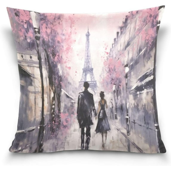 Coolnut Romantic Paris Pillow Covers Soft Crystal Velvet Decor Giftsative Cushion Covers Square Throw Pillow Covers Home Decor Gifts for Sofa, 16×16 Inch