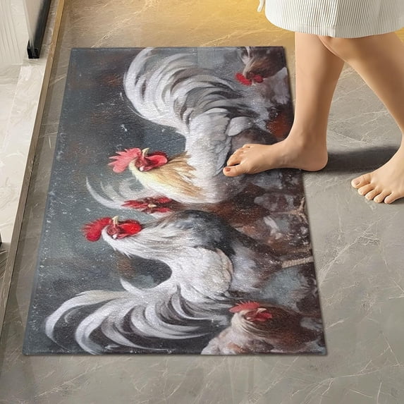Coolnut Rooster Painting Toilet Rugs U-Shaped Absorbent Non-Slip Bath Rug Soft Polyester Fiber Machine Washable Bathroom Mats 24x16 Inches Home Decor