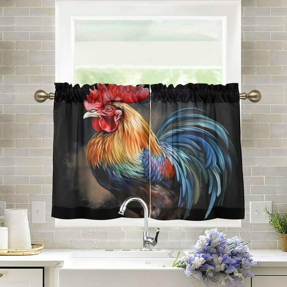 Coolnut Roosters and Sunflowers Half Window Tier Curtains 36 Inch Blackout Thermal Insulating Kitchen Linen Tier Curtains for Kitchen, Bathroom, Cafe Home Decor
