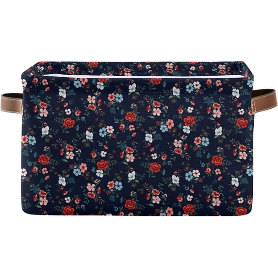 Coolnut Rose Floral Foldable Storage Basket for Shelves, Collapsible Sturdy Storage Bin with Handles, Canvas Storage Cube for Organizing Closet 1PCS Decor Gifts