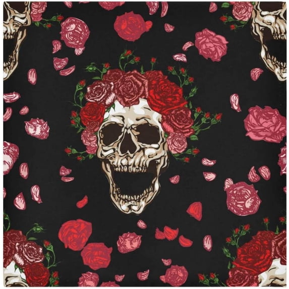Coolnut Rose Skull Cloth Napkins Set of 4,Reusable Washable Polyester Dinner Table Napkins for Kitchen,Dining,Restaurant,Party Decoration