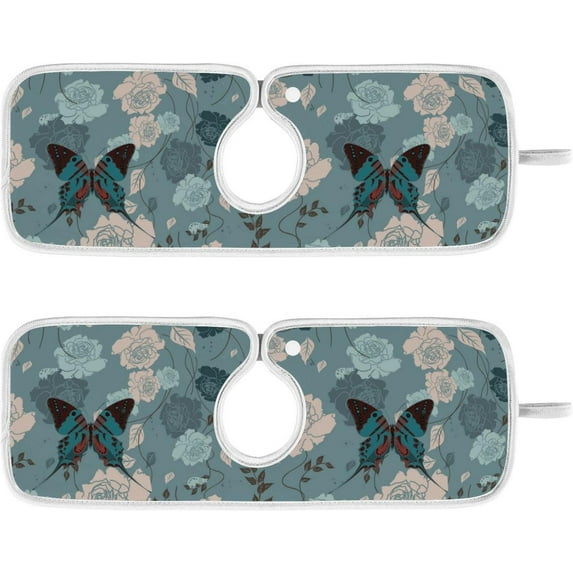 Coolnut Roses Butterfly Elegant Sink Splash Guard for Faucet 2 Packs Faucet Absorbent Mats, Summer Flowers Faucet Handle Drip Catcher Quickly Drying Mat for Kitchen Counter, 14.9"x5.5"