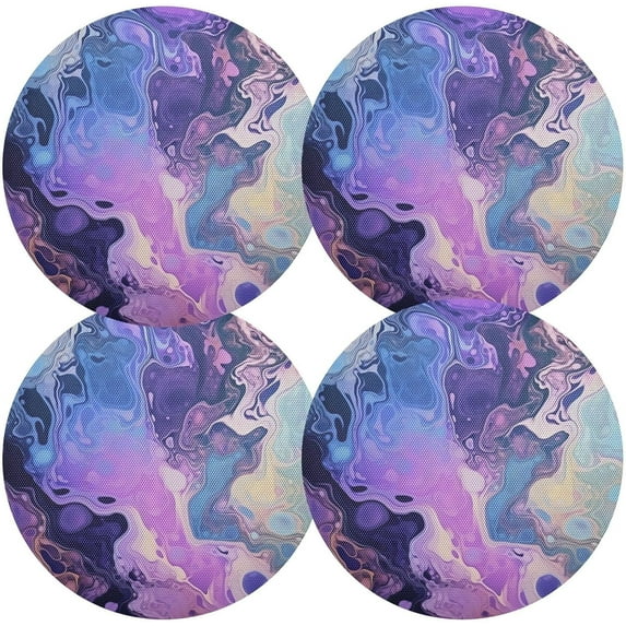 Coolnut Round Braided Placemats Set of 4,Colorful Bubbles Washable Dining Table Durable PVC 15 Inch Non-Slip Heat Resistant Place Mats for Table Decor Home Decor