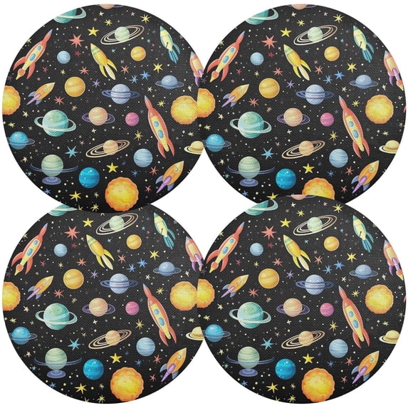 Coolnut Round Braided Placemats Set of 4,Planet Flyer Washable Dining Table Durable PVC 15 Inch Non-Slip Heat Resistant Place Mats for Table Decor Home Decor