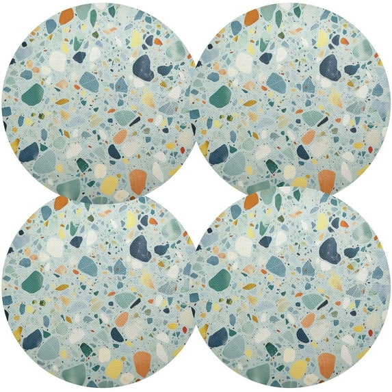 Coolnut Round Braided Placemats Set of 6,Colorful Tile Print Washable Dining Table Durable PVC 15 Inch Non-Slip Heat Resistant Place Mats for Table Decor Home Decor