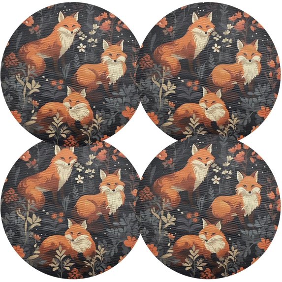 Coolnut Round Braided Placemats Set of 6,Cute Fox Washable Dining Table Durable PVC 15 Inch Non-Slip Heat Resistant Place Mats for Table Decor Home Decor