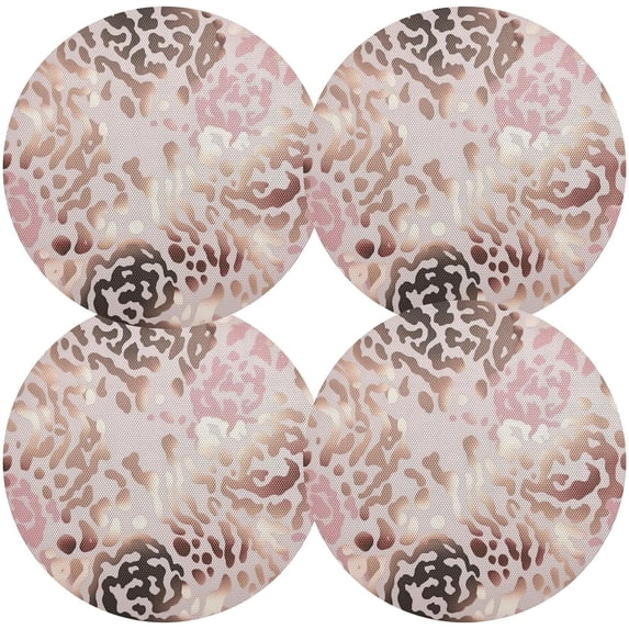 Coolnut Round Braided Placemats Set of 6,Pink Leopard Washable Dining Table Durable PVC 15 Inch Non-Slip Heat Resistant Place Mats for Table Decor Home Decor