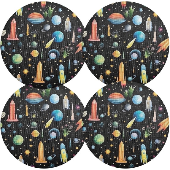Coolnut Round Braided Placemats Set of 6,Planet Flyer Washable Dining Table Durable PVC 15 Inch Non-Slip Heat Resistant Place Mats for Table Decor Home Decor