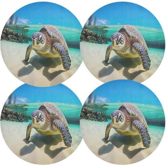 Coolnut Round Braided Placemats Set of 6,Sea Turtle Washable Dining Table Durable PVC 15 Inch Non-Slip Heat Resistant Place Mats for Table Decor Home Decor