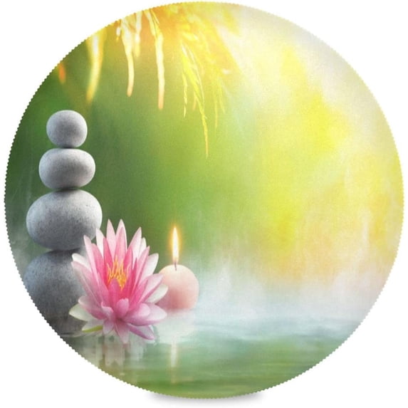 Coolnut Round Placemats for Dining Table Set of 4, Pond Lotus Non-Slip Washable Table Mats Kitchen Heat Resistant Place Mats for Outdoor Indoor Table Home Decor