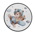 thumbnail image 1 of Coolnut Round Rugs for Living Room, Cute Animal Flying On Airplane Non-Slip Coral Velvet Long Runner Rugs, Washable Water Absorbent Mat Carpet for Bedroom Kitchen Kids Room, 1 of 6