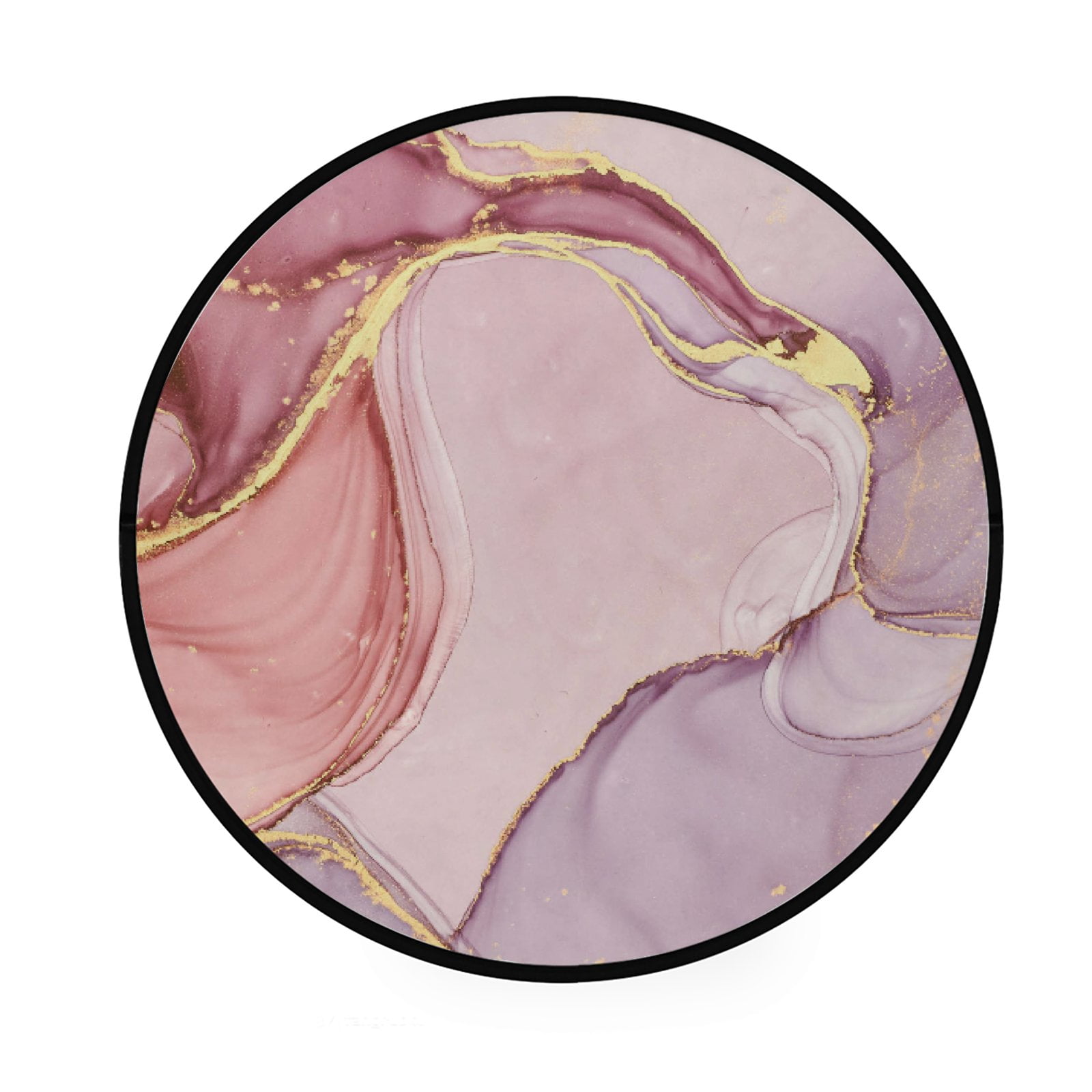 Coolnut Round Rugs for Living Room, Pink Marble NonSlip Coral Velvet
