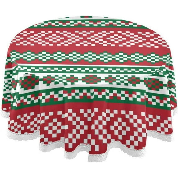 Coolnut Round Tablecloth 60", Christmas Fair Isle Table Cover, Water Resistant Spill Proof Large Table Cover for Indoor & Outdoor Family Gathering Dinner, BBQ Christmas Decoration