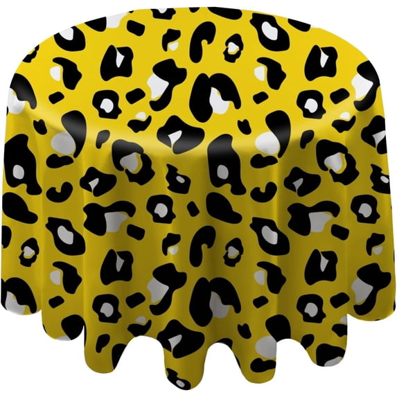 Coolnut Round Tablecloth Cow Print On Yellow Modern Table Cover for Home Decoration Washable Table Cloth for Dinner Picnic 60in