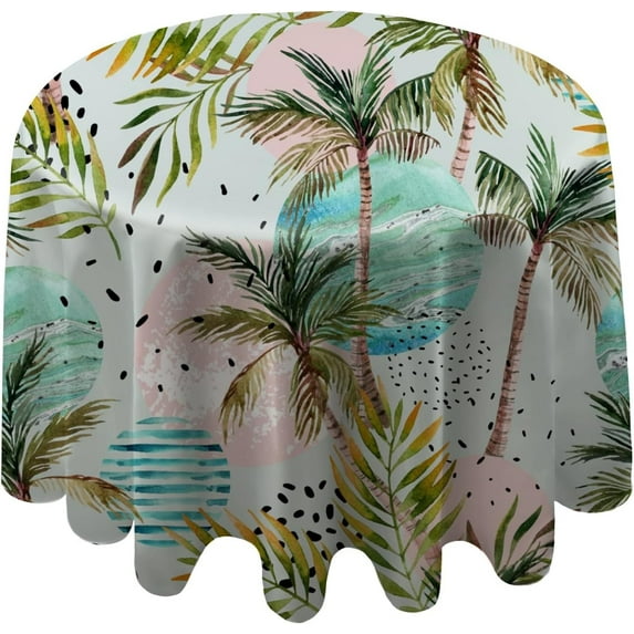 Coolnut Round Tablecloth Watercolor Tropical Trees Modern Table Cover for Home Decoration Washable Table Cloth for Dinner Picnic 60in