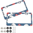 thumbnail image 1 of Coolnut Rugby Pattern 2 Holes Car License Plate Frames 2PCS, Car License Plate Holder with Screw Caps Cover Set Automotive Exterior Parts Decoration for US Vehicles, 1 of 7