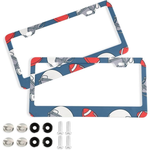 Coolnut Rugby Pattern 2 Holes Car License Plate Frames 2PCS, Car License Plate Holder with Screw Caps Cover Set Automotive Exterior Parts Decoration for US Vehicles