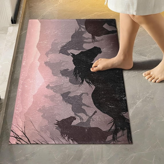 Coolnut Running Horse Toilet Rugs U-Shaped Absorbent Non-Slip Bath Rug Soft Polyester Fiber Machine Washable Bathroom Mats 24x16 Inches Home Decor