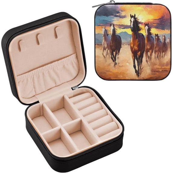 Coolnut Running Horse Travel Jewelry Case,Portable Small Jewelry Box, Necklace Earrings Travel Jewelry PU Leather Box,Christmas Gift for Women Girl Women Gifts