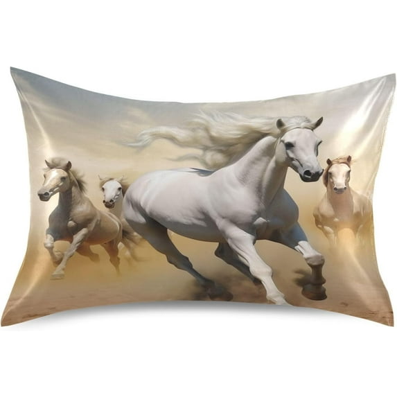 Coolnut Running White Horse Pillowcase for Hair and Skin Silk Pillowcase King Size 20 ×40In, Soft and Breathable Slippery Satin Pillowcase Covers for Sleep Decor Giftsation 1100