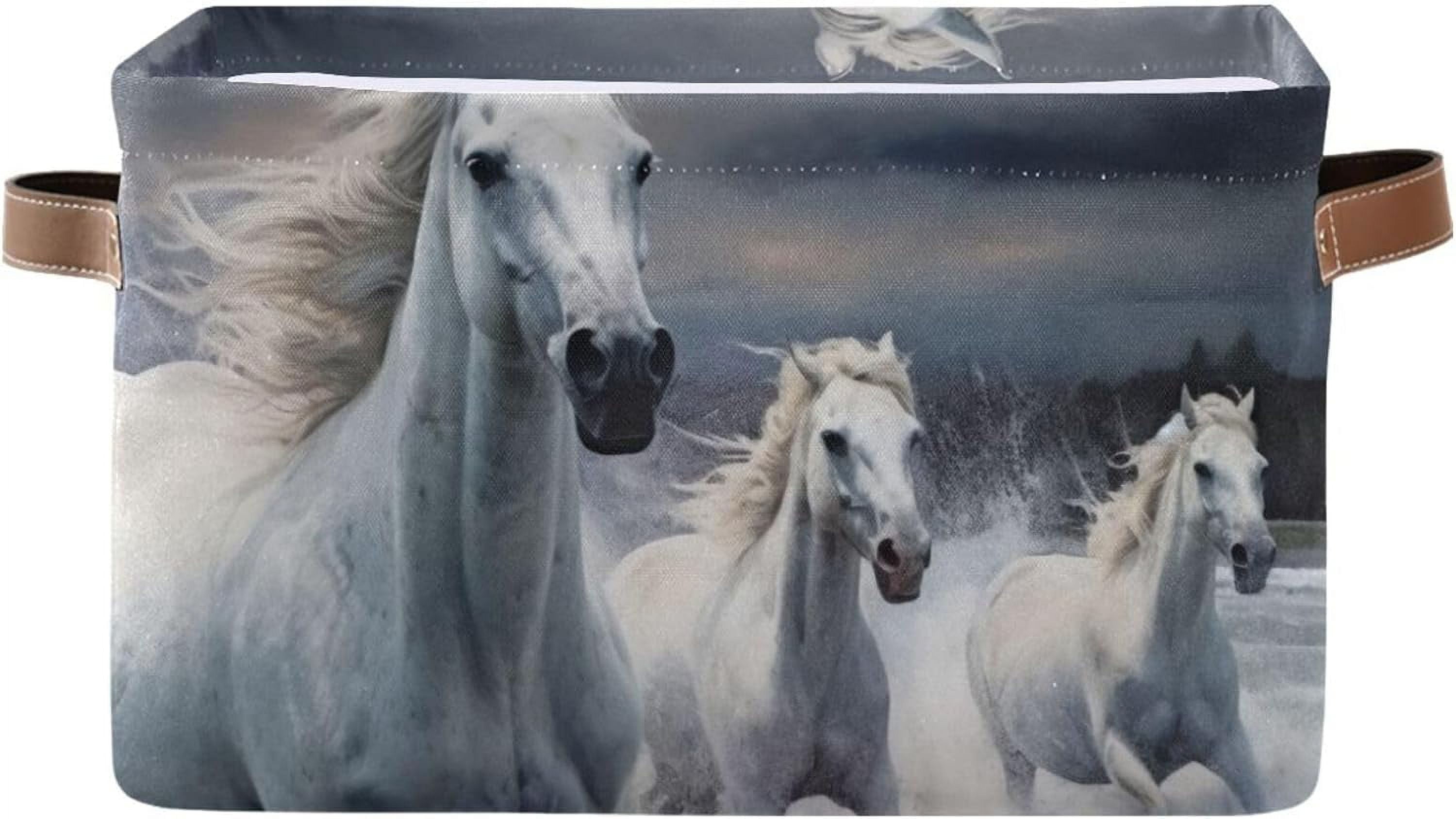 Coolnut Running White Horses Storage Bins Foldable Canvas Fabric