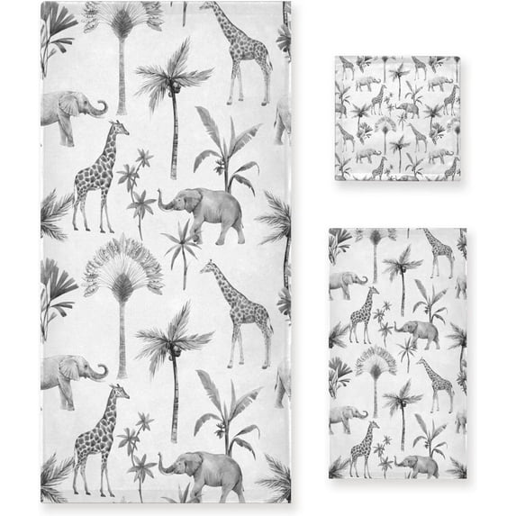Coolnut Safari Animals (2) Bath Towels Soft Absorbent Bath Towels Bath Towel Set of 3 for Home Hotel Bathroom Decor