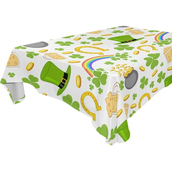 Coolnut Saint Patrick Clovers Rainbow Tablecloth Rectangle Colorful Table Cloth Large Square Table Cover for Dining Kitchen Party 60"x90" Decor Gift