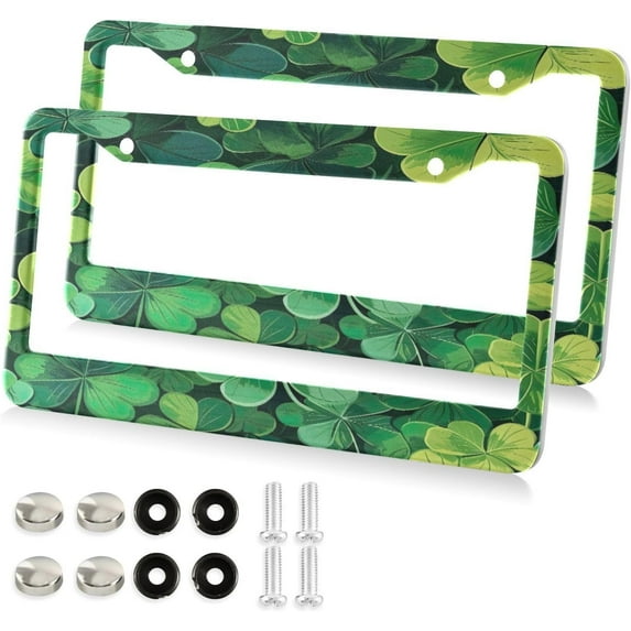 Coolnut Saint Patricks Green Shamrock License Plate Frames 2 Packs,License Plate Covers,Universal Aluminum Tag Frame for Front and Rear Car Tags91 Home Decor