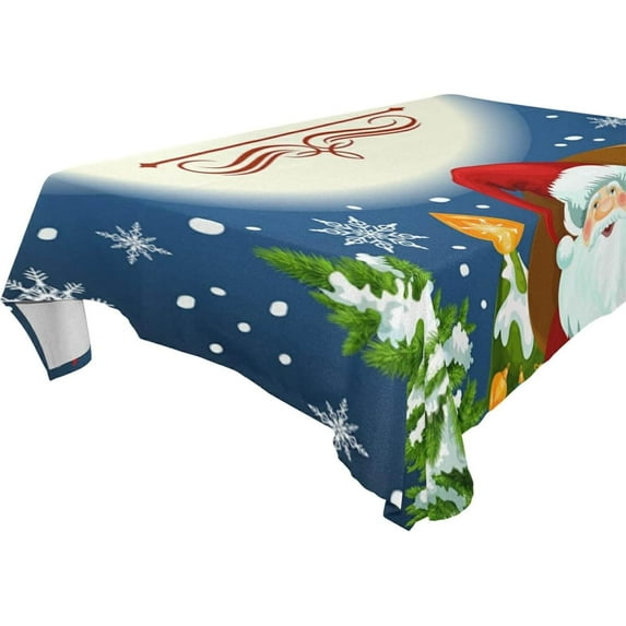 60"x90" Santa Claus Tablecloth, Waterproof Washable Polyester Square Table Cover Durable Tablecloth for Kitchen Dining Table Party Decor