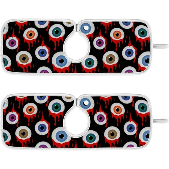 Coolnut Scary Eyes Funny Sink Splash Guard for Faucet 2 Packs Faucet Absorbent Mats, Happy Halloween Faucet Handle Drip Catcher for Kitchen, Bathroom,Sink Mat, Dish Drying Mat, 30"x5.5"