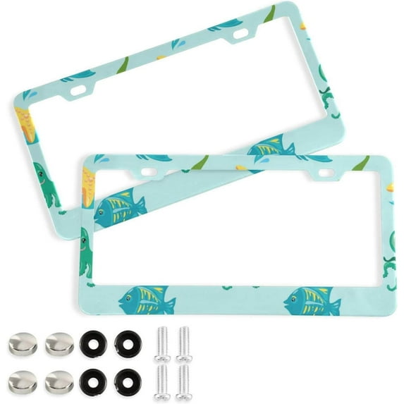 Coolnut Sea Life License Plate Frames 2 Pack, Waterproof Aluminum Alloy Car Tag Holder 2 Holes License Plate Covers with Screw Caps Auto Accessories