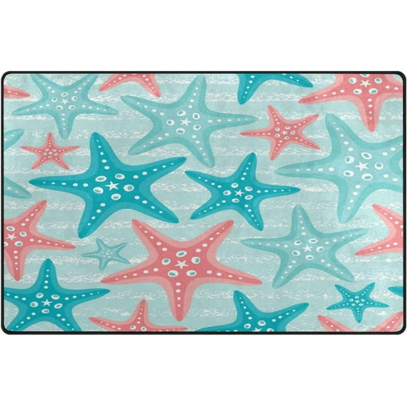 Coolnut Sea Pattern with Starfish Area Rugs Colorful Large Non-Slip Floor Matative Carpets Doormat for Kitchen Living Dining Dorm Playing Room Bedroom 31 x 20inch Home Decor