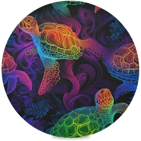 Coolnut Sea Turtle Round Placemats Waterproof Non-Slip Washable Place Mats Polyester Table Mats Set of 4 Heat Resistant for Home Kitchen Holiday Party Home Decor Gifts