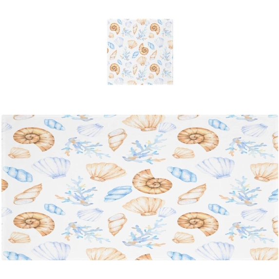 Coolnut Seashells and Corals Bath Towels with 1 Washcloth, 27"x54" + 12"x12"100% Cotton Bathroom Towels Set, Ultra Absorbent and Super Soft Bath Towel for Hotel, Home