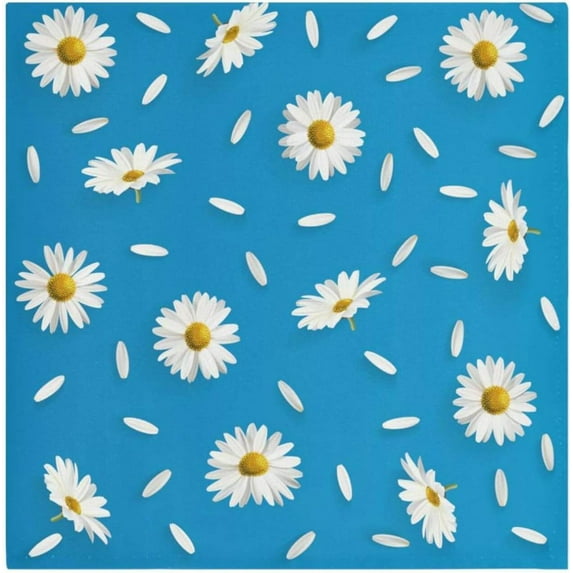 Coolnut Set of 1 Beautiful White Daisy Chamomile Flowers Satin Napkin Square 20 Inches Table Napkins Soft Smooth Decorative Napkins for Wedding Banquet Party Decoration