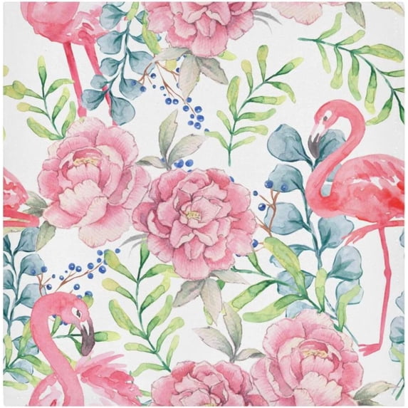 Coolnut Set of 6 Pink Flamingo Flowers Satin Napkin Square 20 Inches Table Napkins Soft Smooth Decorative Napkins for Wedding Banquet Party Decoration