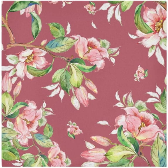 Coolnut Set of 6 Spring Flowers Branches Red Satin Napkin Square 20 Inches Table Napkins Soft Smooth Decorative Napkins for Wedding Banquet Party Decoration