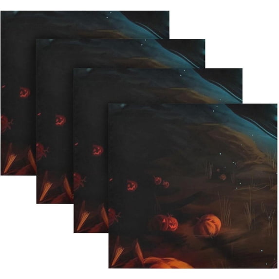 Coolnut Set of 4 Scary Halloween Napkins Cloth Napkins 20"x20", Washable Polyester Dinner Napkins for Parties, Wedding, Restaurant